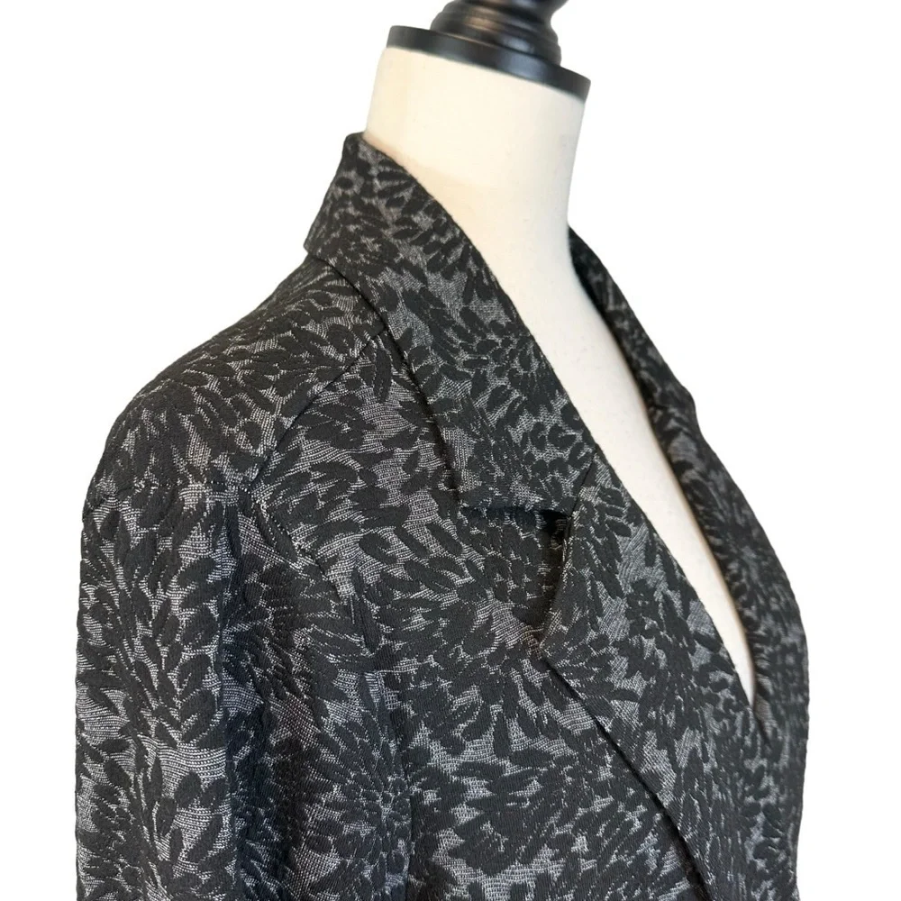 GNW Black Gray Jacket Open Front 3/4 Ruched Sleeve Size XL B34#56